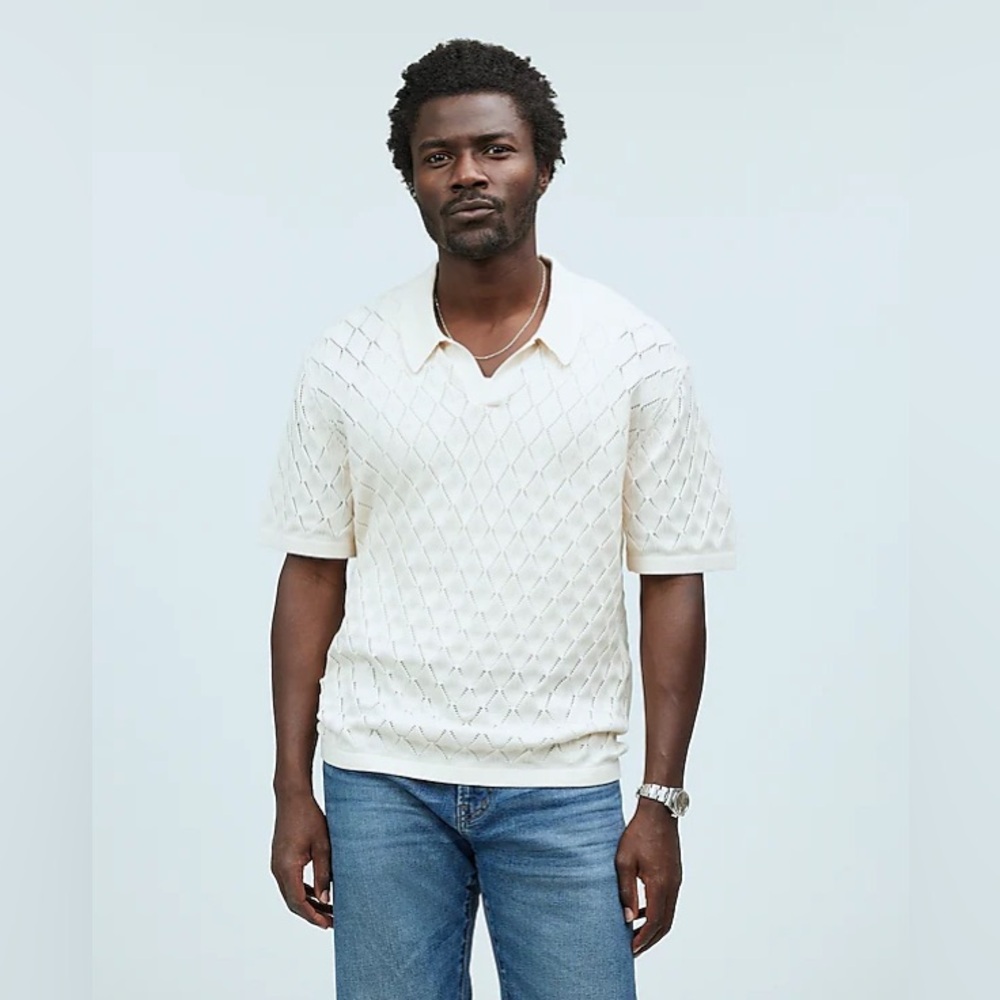 NWT Johnny-Collar Sweater Polo Shirt in Diamond Stitch